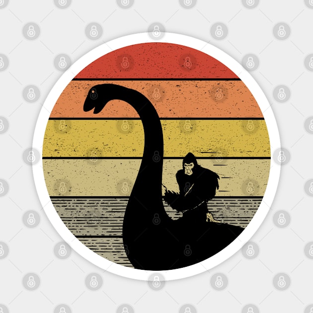 Bigfoot Riding A Unicorn Retro Vintage Sunset Magnet by Tesszero